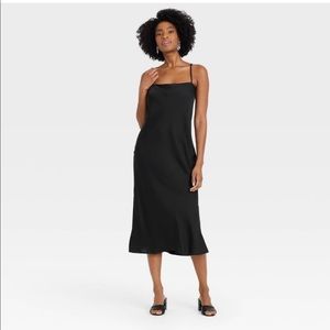 NWT Black Satin Slip Dress, Size M
